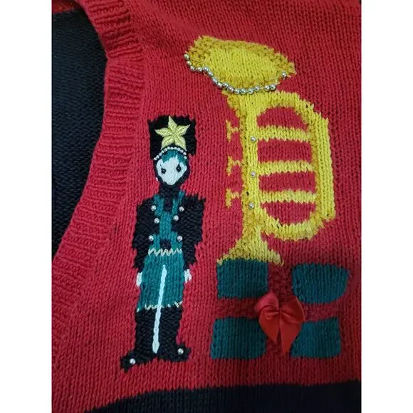 Vintage Marisa Christina Classics 1993 Christmas Nutcracker Bear Tree Sweater L - Picture 5 of 8